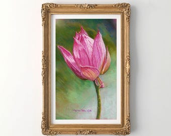 Lotus Flower Art | Impressionist Print | Meditation Space Decor | Botanical Painting | Lotus Flower Painting