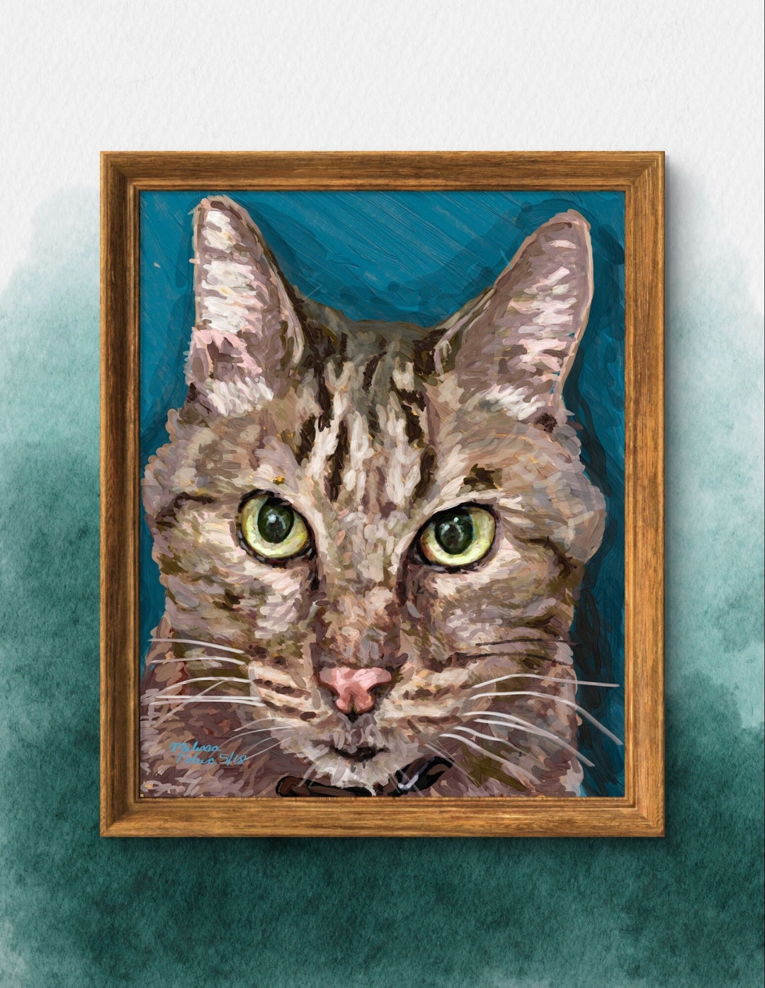 Digital Portrait of Tabby Cat Art Print Painting From Photo Pet Lovers ...
