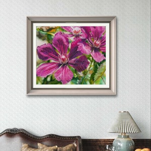 Sunbasking: Giclee Art Print . Clematis Artwork . Canvas Mounted Print . Melissa Tobia . 8x10 and up . Botanical Art Print . Art Gift image 10