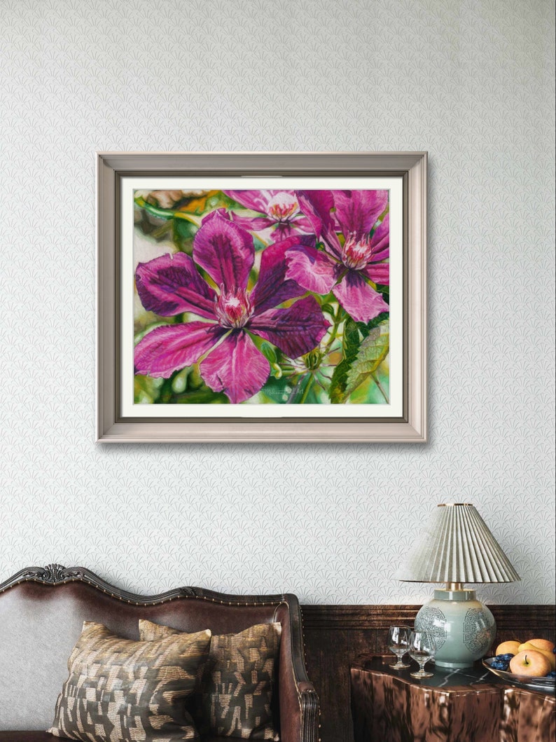 Sunbasking: Giclee Art Print . Clematis Artwork . Canvas Mounted Print . Melissa Tobia . 8x10 and up . Botanical Art Print . Art Gift image 10