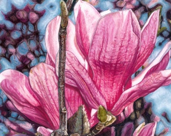 Original Magnolia Pastel Painting | Magnolias in Astoria | Floral Art Drawing | Pink Flower Home Decor | Wall Art | Black Friday Art Sale