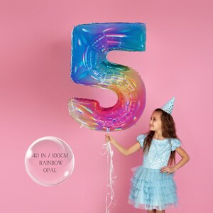 Astronaut Balloon Bouquet: Space Party Decor, Rainbow Number Balloons Rainbow Opal No 5