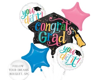 Congrats Grad Balloon Bouquet: Multi-Colored Foil Balloons