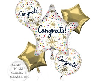 Congrats Grad Balloon Bouquet: Multi Colored Confetti Party Decor