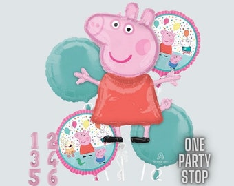Peppa Pig Balloon Bouquet: Licensed Anagram, 5pc Party Decoration