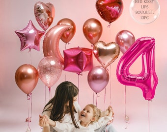 Pink Birthday Balloon Bouquet: Red Lips, Bachelorette Party Decor