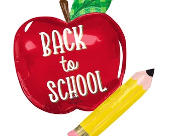 Back to School Foil Balloons: Apple, Bus, Pencil - Classroom Decor