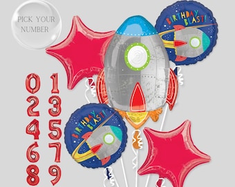 Space Theme Birthday Balloon Set: Rocket & Number Balloons
