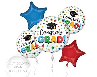 Graduation Balloon Bouquet: Multi-Colored Celebration Decor, 5pc
