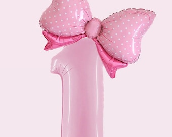 Pink Polka Dot Bow Balloon:  Baby Girl Party Decoration
