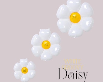 White Daisy Foil Balloons: Groovy Party Decor