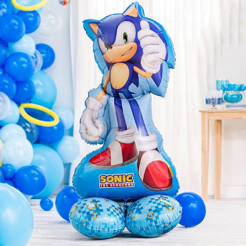 Sonic The Hedgehog Birthday Balloon Bouquet - Airloonz Foil Balloons For Video Gamers Party Decor