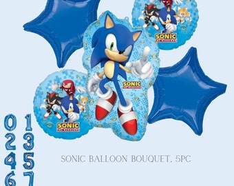 Sonic the Hedgehog Balloon Bouquet: Kids Birthday Party Decor, 5-Piece Set