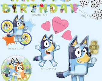 Bluey Birthday Party Supplies: Banner, Balloons & Tableware