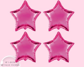 Fuchsia Star Balloons: Mylar Party Decor, 4pc