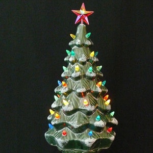 Vintage Green Ceramic Christmas Tree - 1970s Lighted Decor (19.75 inch)