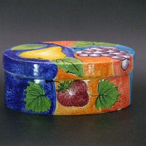 Vintage Ceramic Box, Italian Handpainted Ceramic Box, Lidded Ceramic Box, Handpainted Italian Trinket Box, Italian Ceramic Box With Lid