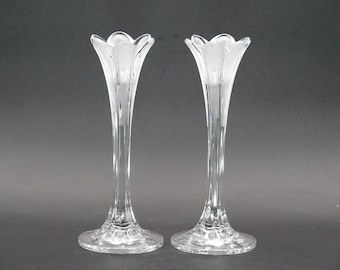 Vintage Lead Crystal Candleholders, Crystal d'Arques France Candleholders, Single Tulip Candlestick Holders, Scalloped Edge Candleholders