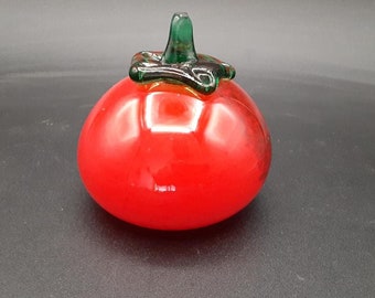 Tomato Paperweight, Art Glass Tomato, Murano Style Tomato, Fruit Paperweight, Glass Tomato, Red Glass Tomato, Red Paperweight