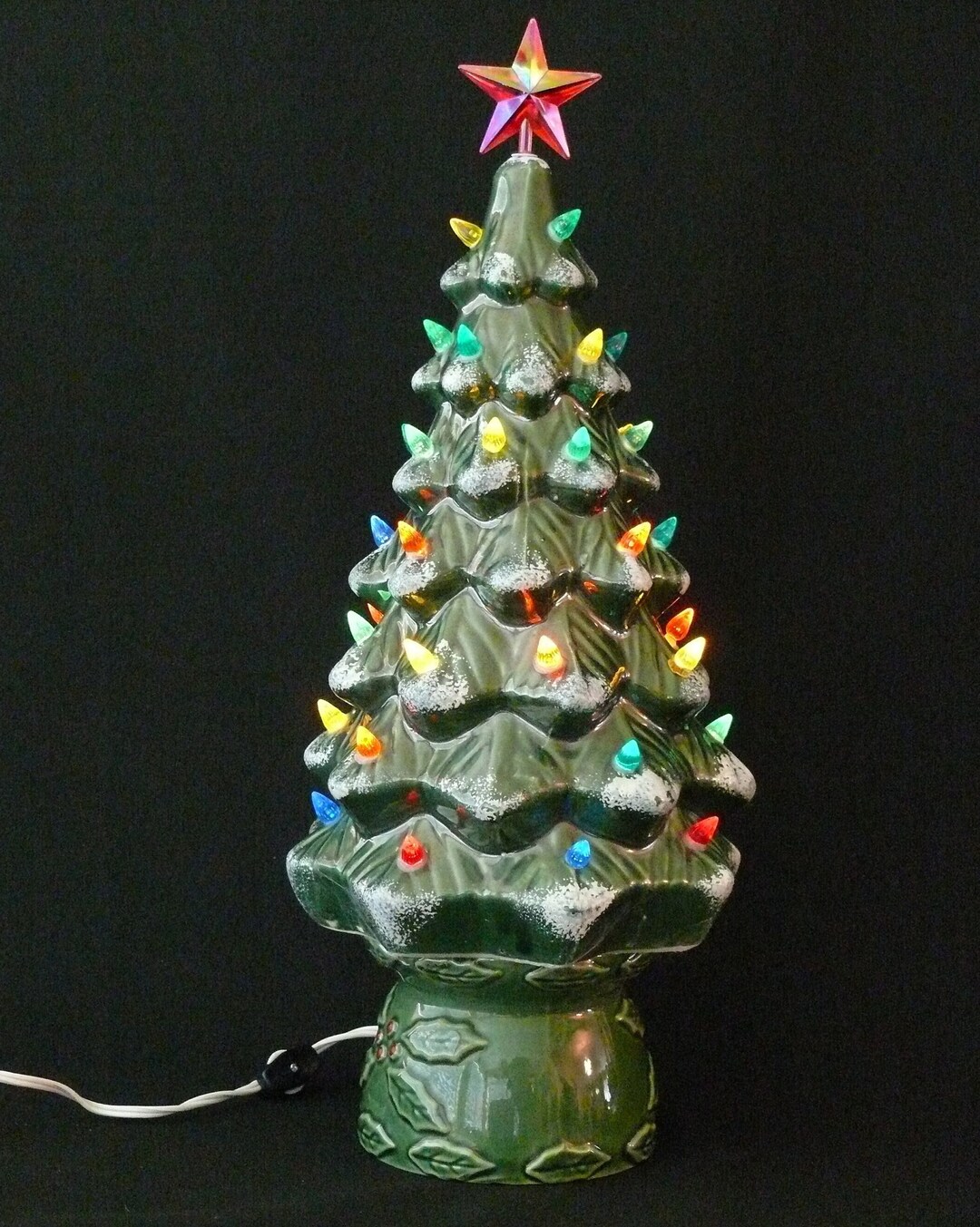 Vintage Green Ceramic Christmas Tree - 1970s Lighted Decor (19.75 Inch ...