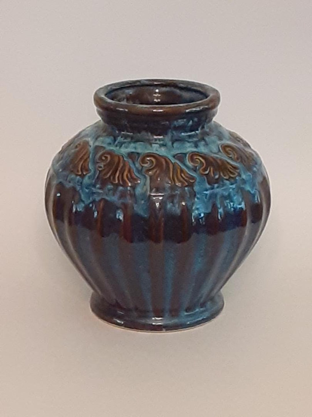 Blue and Brown Vase Round Ceramic Pottery Round Ceramic Etsy