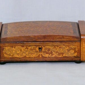 Vintage Jewelry Box, Wood Inlaid Jewelry Box, Old Wood Inlay Jewelry Box, Inlaid Marquetry Dresser Jewelry Box, Jewelry Box with Mirror