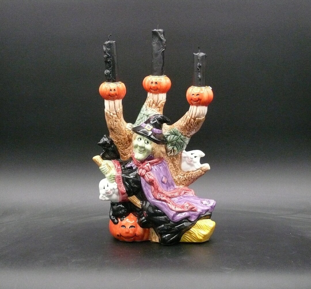 Halloween Candle Holder Witch Candle Holder Fitz and Floyd Etsy