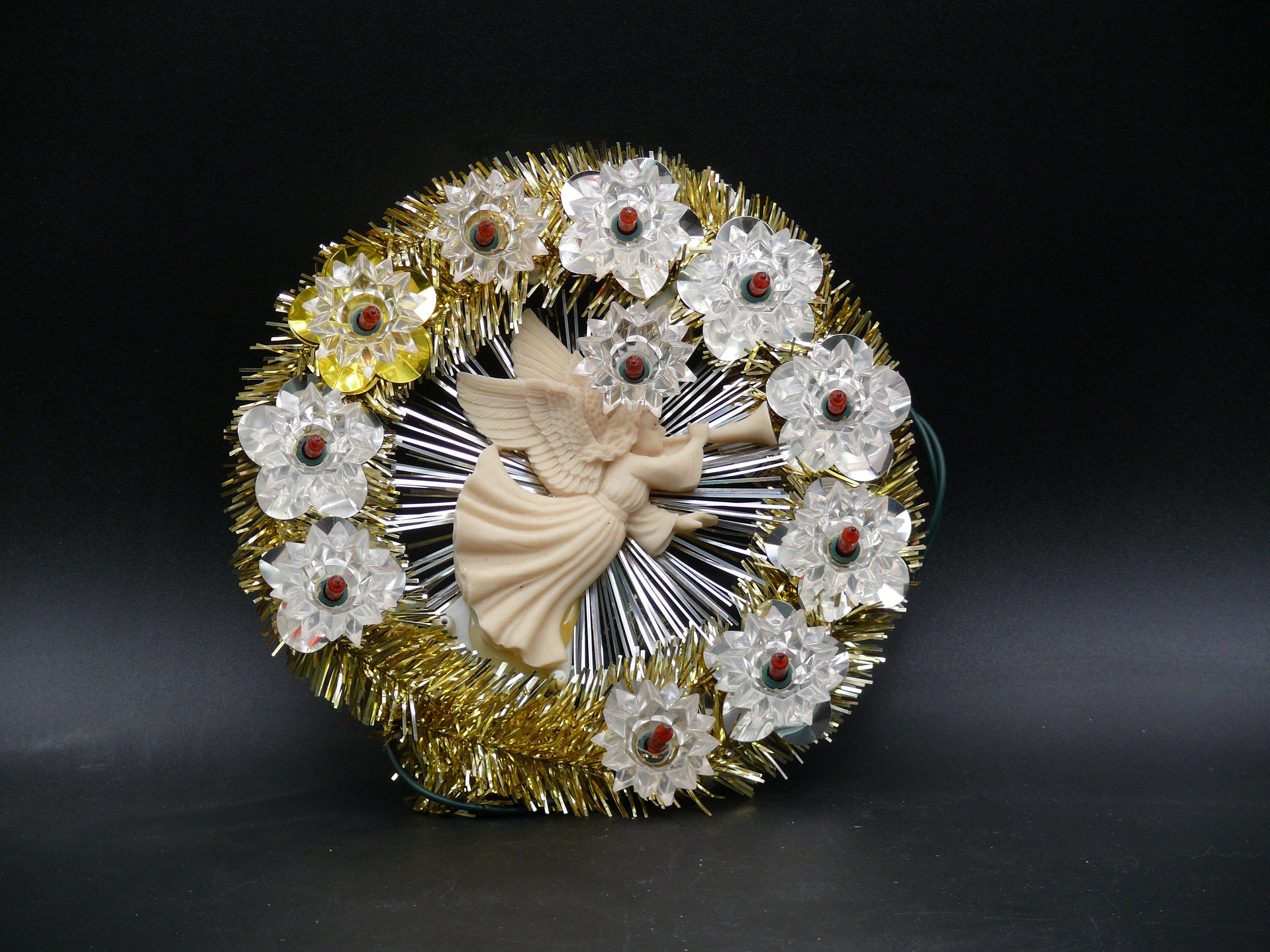 8 in Angel Tree Topper Wreath, Lighted Tinsel Wreath Tree Topper