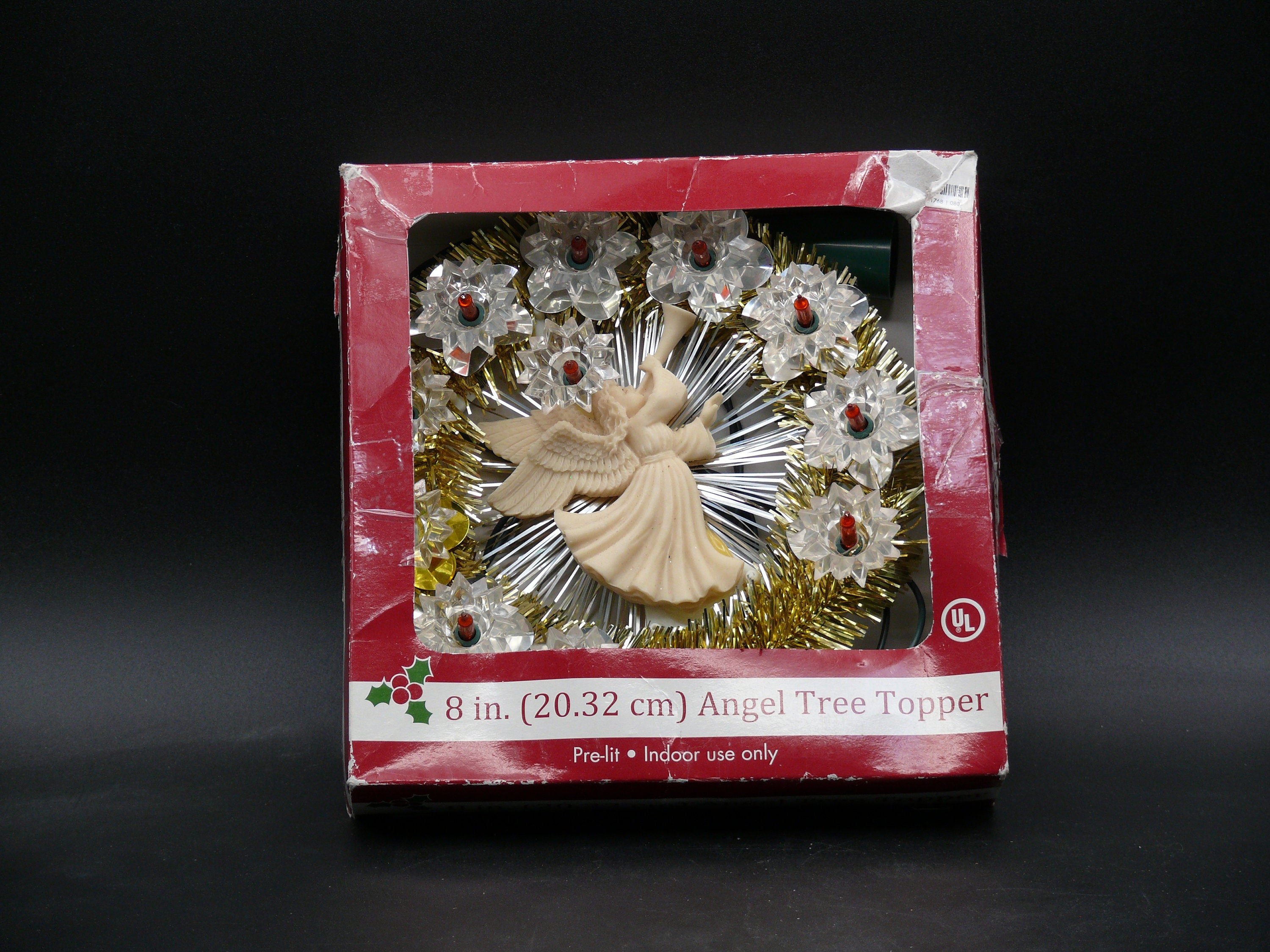8 in Angel Tree Topper Wreath, Lighted Tinsel Wreath Tree Topper