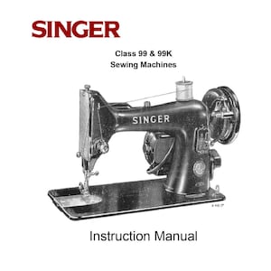 Puede incluir: Imagen en blanco y negro de una máquina de coser Singer, modelo 99 o 99K, con el texto "SINGER" en la máquina y "Manual de instrucciones" debajo de la imagen. El texto "Tabla de contenidos | Siguiente página" está en la parte inferior de la imagen.