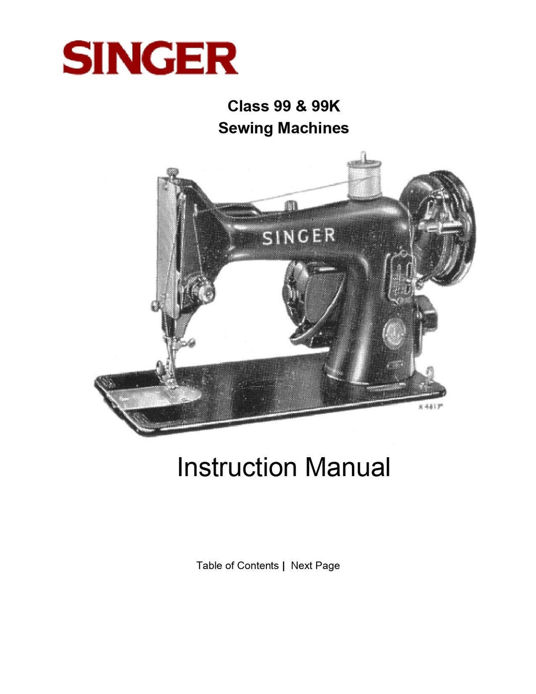 Singer Sewing Machine Instruction Manual | Class 99 and 99K | PDF ...
