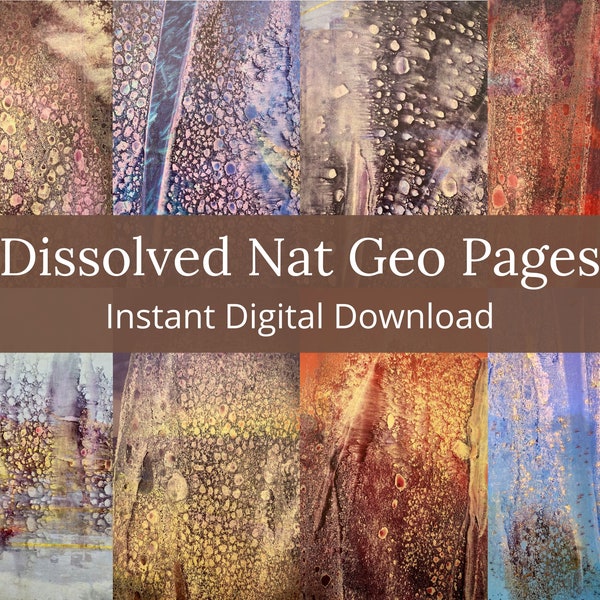 Opgeloste Nat Geo-pagina's, Instant Download afdrukbaar, Art Journal-pagina, achtergrondpapieren, Mixed Media Art