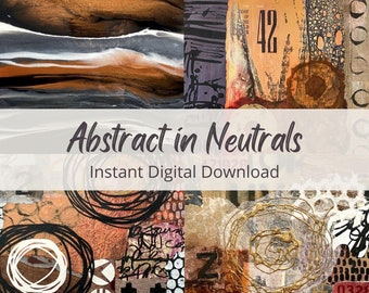 Abstraits en papier de collage numérique neutres, téléchargement immédiat imprimable, page de journal d'art, art des médias mixtes