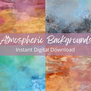 Fondos atmosféricos: papel de collage digital, descarga instantánea imprimible, página de diario de arte, papel de arte de técnica mixta