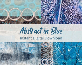 Abstract in Blue, Digital Collage Paper, Instant Download Printable, Art Journal Page, Mixed Media Art
