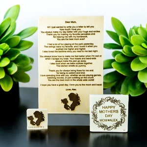 Conjunto de 3 placas de madeira personalizadas para a mãe, presente para a mãe, placa de identificação personalizada, carta para a mamãe, presentes para o dia das mães, presentes de aniversário em forma de retrato