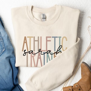 Custom Athletic Trainer Sweatshirt, Custom Personal Trainer Sweatshirt, Cute Retro Athletic Trainer Gift, Sports Medicine Personalized AT