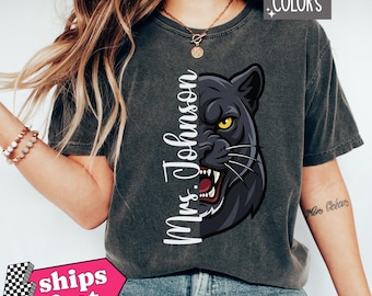 Gepersonaliseerde panters shirt comfort kleuren vrouwen retro panter aangepaste school geest tee panter leraar T-shirt panters team shirt spel dag