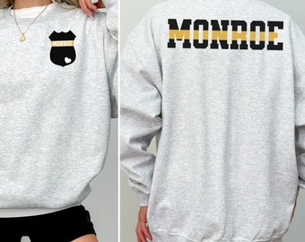 Custom 911 Dispatcher Sweatshirt with Name on Badge, Personalized 911 Operator Shirt, Christmas Gift Police Family Sweatshirt Thin Gold Line