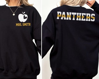 Custom Teacher Sweatshirt with Mascot Name on Back, Personalized School Spirit Sweatshirt, Teacher Gift Sweatshirt, Teacher Team Sweatshirts
