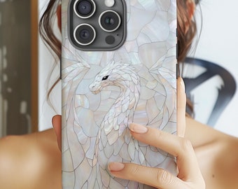 Dragon Phone Case Faux Stained Glass Fantasy Phone Case Cute Dragon Lovers Gift for Galaxy S 24 23 22 21 Pixel 8 7 6 iPhone 16 15 14 Pro Max
