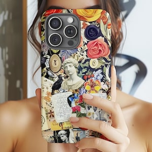 Estuche para teléfono con collage de mosaicos de elegancia vintage, obra maestra clásica, regalo de álbum de recortes para Galaxy S 24 23 22 Pixel 8 7 6 iPhone 16 15 14 Pro Max