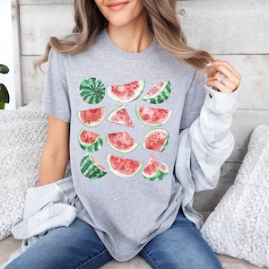 Watermelon Lover tshirt, Sweet Summer Vibes Melon shirt, Juicy Watermelon Vintage Watercolor Collage tee, Cool Foodie Shirt Summertime Gift