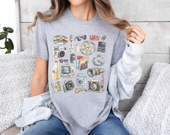 Vintage Cinema shirt, Retro Film Collage shirt, Old Hollywood Style tee, Movie Buff top, Cool Nostalgic Movie Reel Shirt, California Pattern