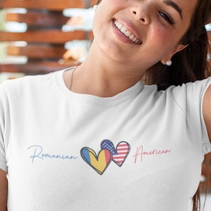 Romanian American Shirt | Romania Women&#39;s Shirt | Cute Romania Shirt | Romanian Roots Shirt | Romania Gift | Back to School Shirt