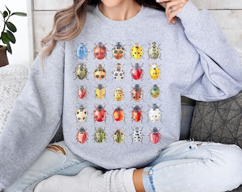 Insekten Liebhaber Sweatshirt, Käfer Hoodie, Marienkäfer Kunst Top, Aquarell Design, Entomologie Kleidung, Vintage Distressed Pullover