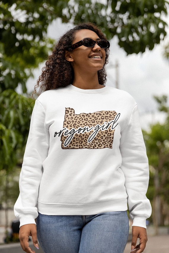 Leopard Oregon Girl Script Sweatshirt, Cheetah Oregon State
