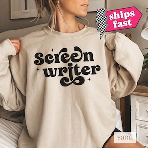 sweat-shirt de scénariste vintage, cadeau ras du cou de scénariste rétro, pull esthétique d&#39;écrivain, chemise de script de film de scénario, haut confortable d&#39;écrivain