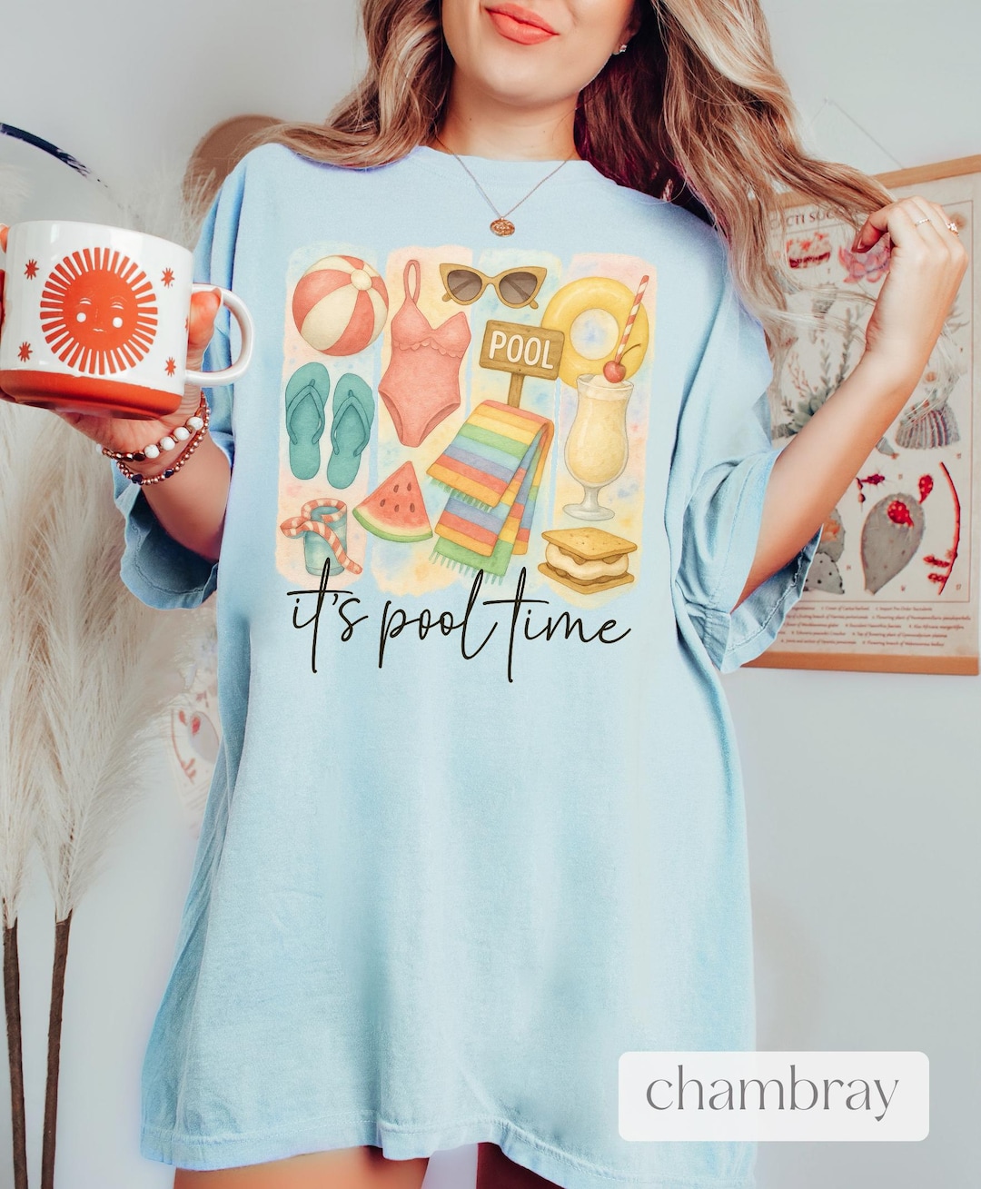 Comfort Colors It’s Pool Time Shirt, Watercolor Brushstroke Swimsuit ...