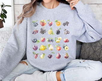 Fruit Lover Sweatshirt, Fruity Watercolor Sweater, Vintage Distressed Mural, Fresh Fruit Collage Top, Summer Fashion, Vibrant Foodie Hoodie
